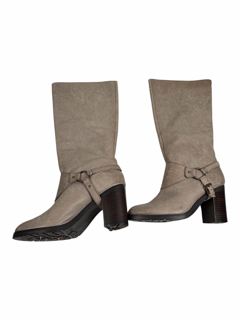 Lauren Ralph Lauren Delsa Taupe Gray Burnished Leather Riding Boots Size 8,5 - Picture 8 of 14